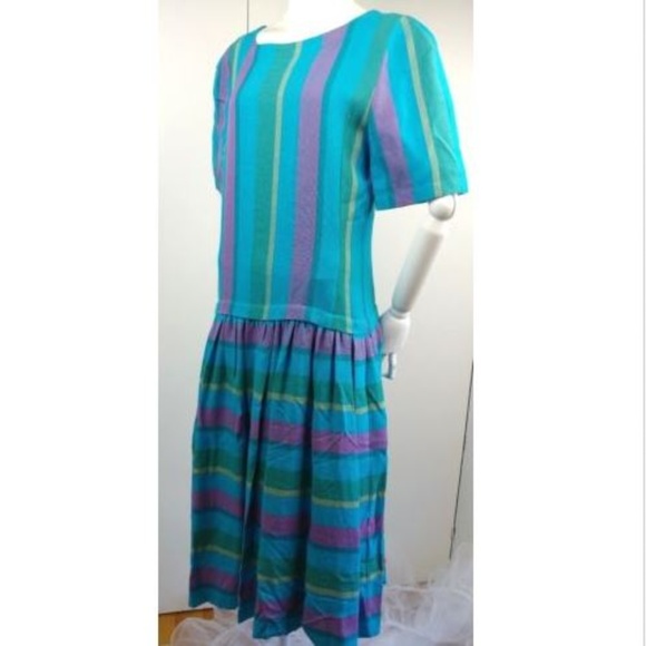 Vintage Don Sayres 80s Drop Waist Dress Linen 6 - Picture 4 of 8